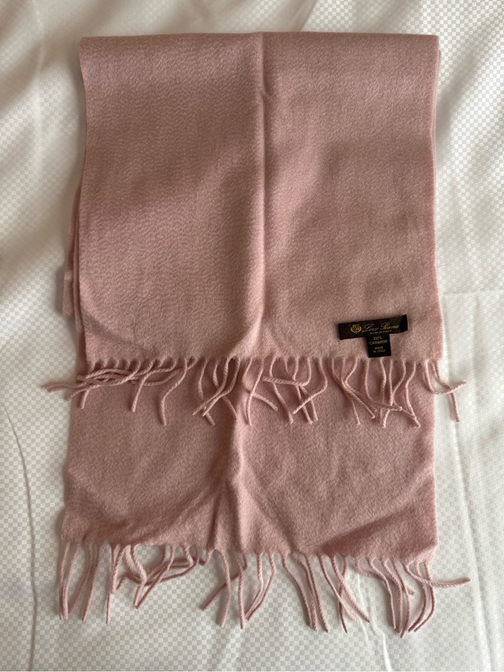 Loro Piana Dusty Pink Cashmere Scarf with Fringe